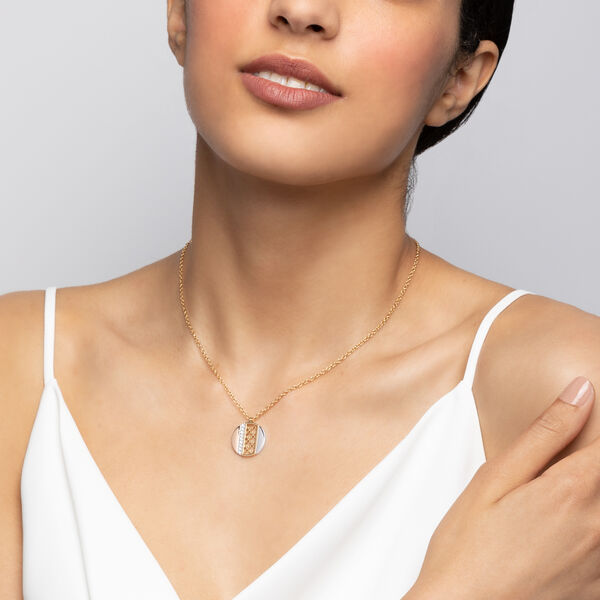 Collier pendentif disque en diamant, trio d&rsquo;or